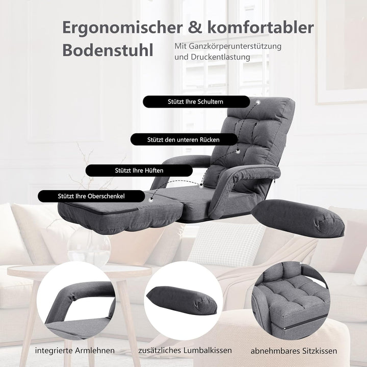 GOPLUS Bodensofa mtit Schlaffunktion, klappbarer Bodenstuhl mit Armlehnen & Kissen, Klappsessel mit