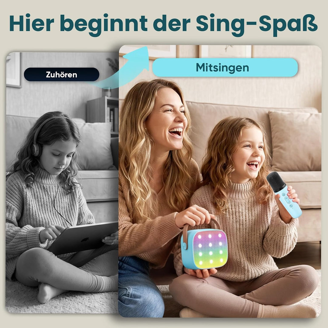 Karaoke Maschine mit 2 Drahtlosen Mikrofonen, Wowstar Tragbares Bluetooth Karaoke Maschine für Kinde