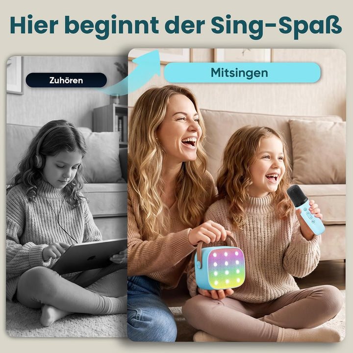 Karaoke Maschine mit 2 Drahtlosen Mikrofonen, Wowstar Tragbares Bluetooth Karaoke Maschine für Kinde