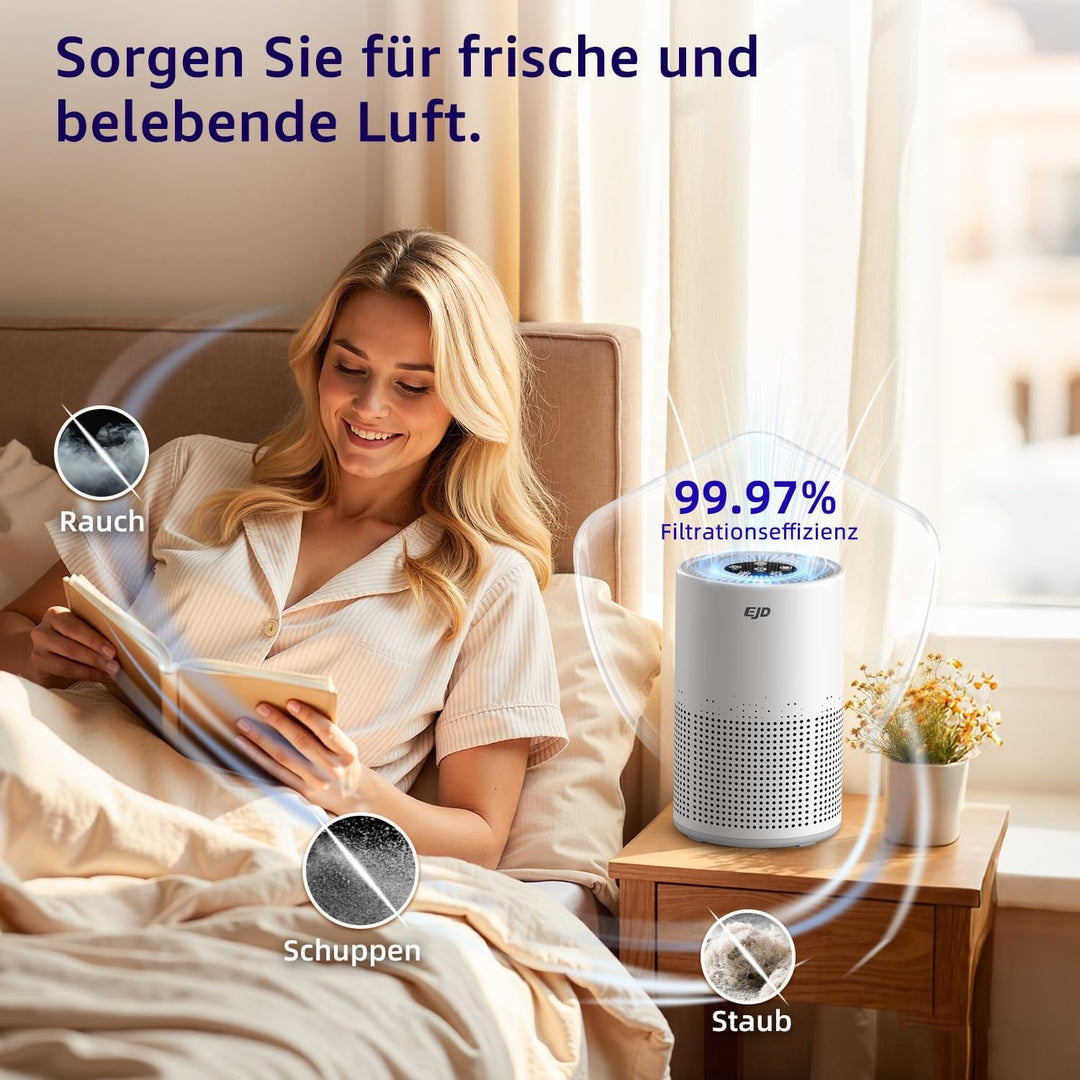 Luftreiniger für Schlafzimmer und Zuhause, leiser H13 HEPA-Luftreiniger mit 3-stufigem Filter, 3 Ges
