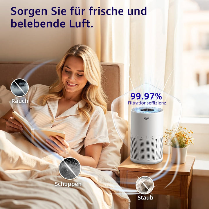 Luftreiniger für Schlafzimmer und Zuhause, leiser H13 HEPA-Luftreiniger mit 3-stufigem Filter, 3 Ges