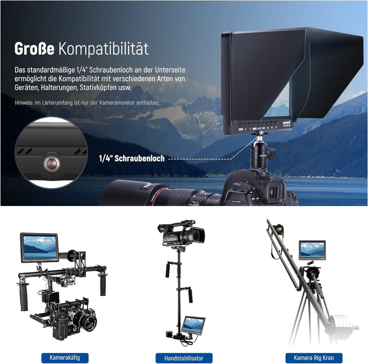 NEEWER Verbesserter F100 7" Kamera Feldmonitor HD Video Assistent Schlank IPS 1280 x 800 HDMI Eingan