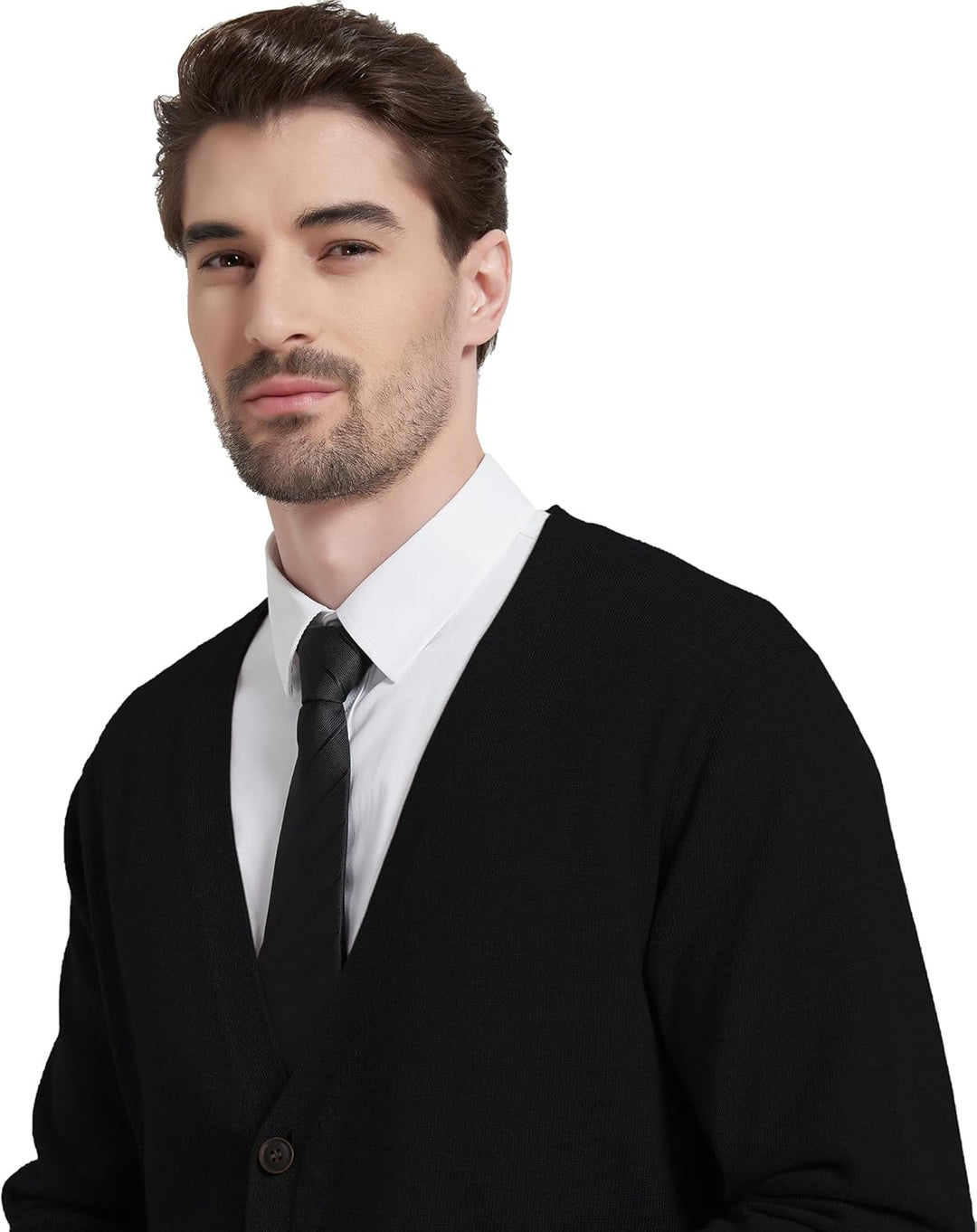 Kallspin Herren Strickjacke aus Wollmischung V-Ausschnitt Cardigan mit Knopfverschluss und Taschen,