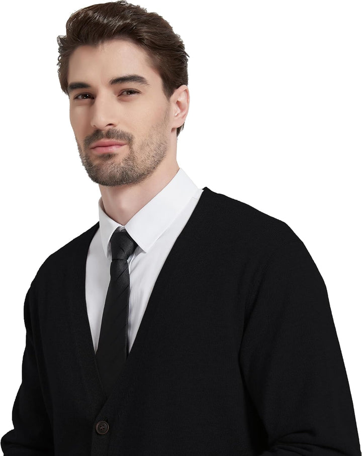 Kallspin Herren Strickjacke aus Wollmischung V-Ausschnitt Cardigan mit Knopfverschluss und Taschen,