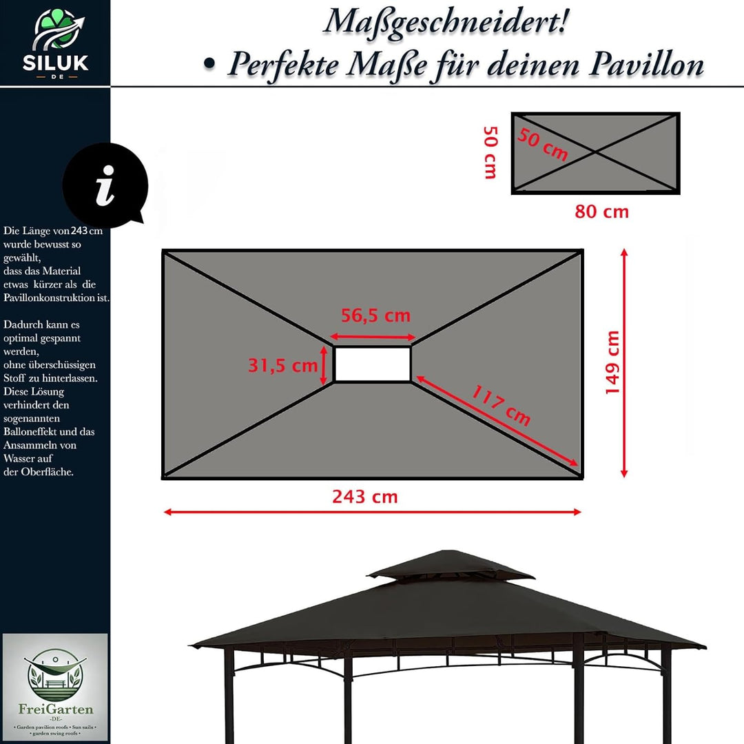 freigarten.de Ersatzdach für Pavillon Grill 2.4[m] x 1.5[m] Meter Sand Antik Pavillon Wasserdicht Ma