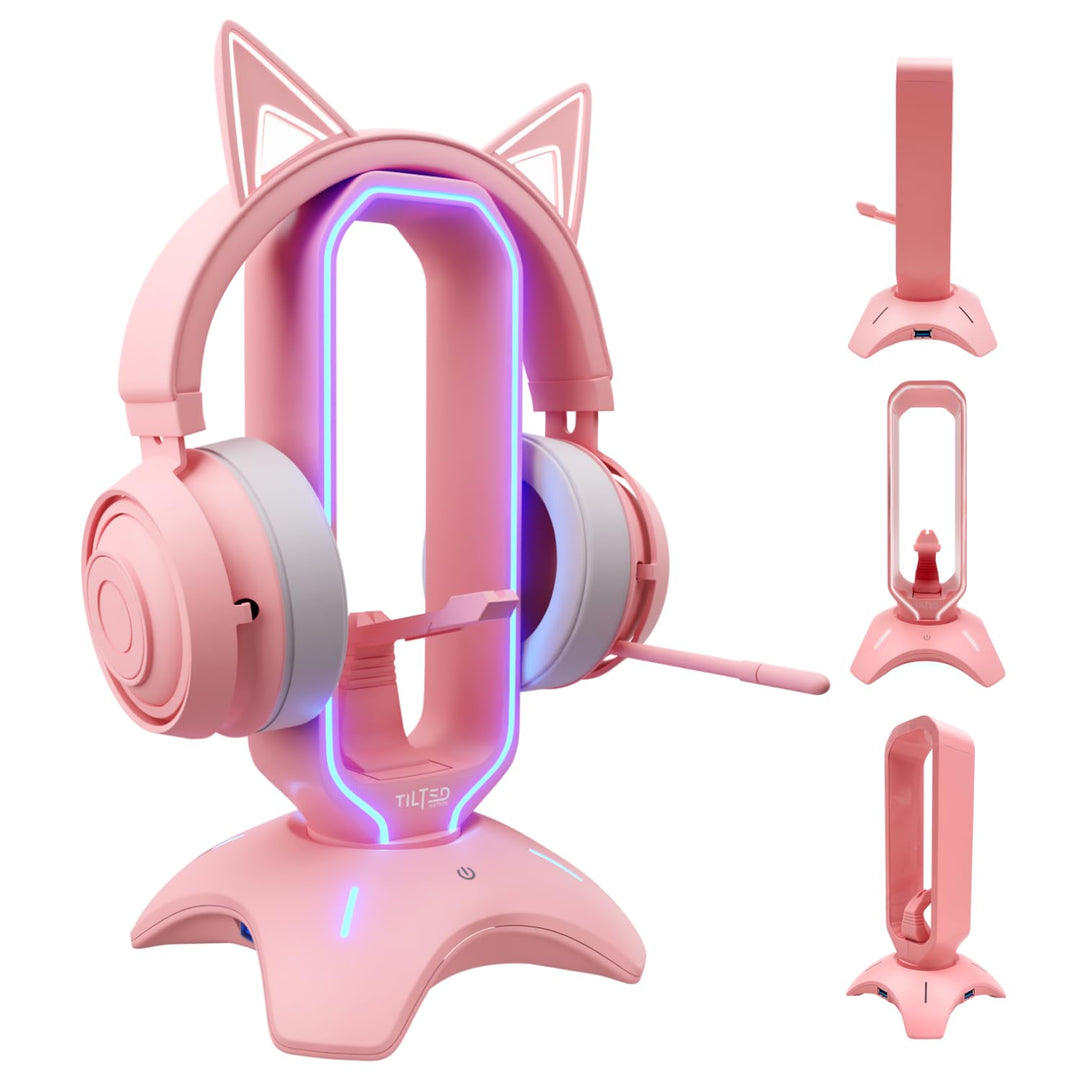 Tilted Nation RGB Gaming Headset Stand 3 in 1 rosa Kopfhörer Ständer mit Maus Bungee und 2 Port USB