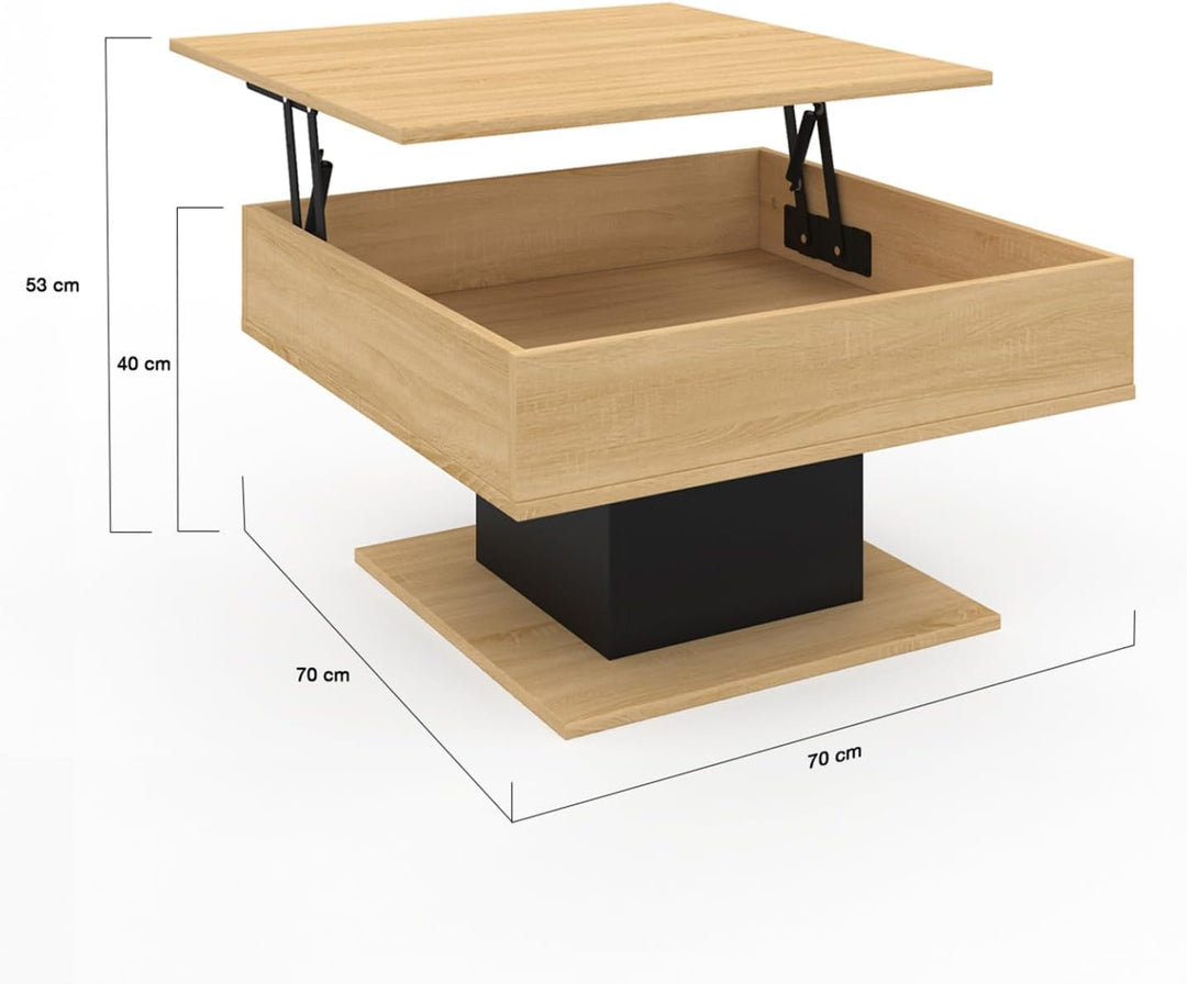 IDMarket - Couchtisch, aufklappbare Platte, Eden, quadratisch, Holz und Schwarz