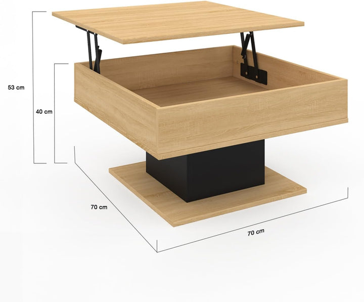 IDMarket - Couchtisch, aufklappbare Platte, Eden, quadratisch, Holz und Schwarz