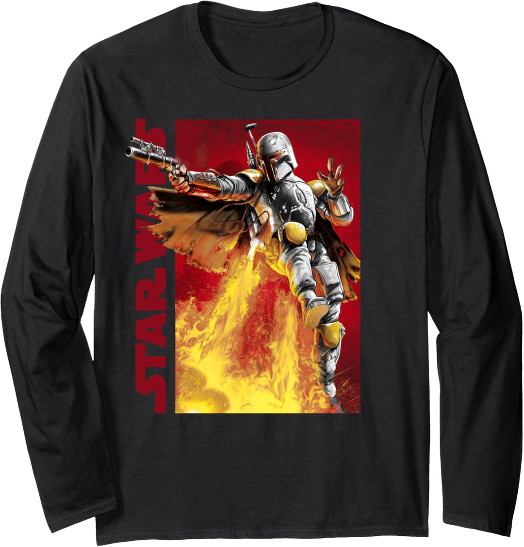 Star Wars Boba Fett Floating On Fire Poster Langarmshirt