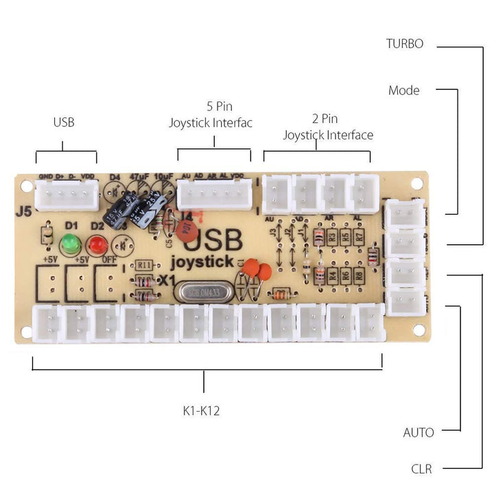 Hilitand Null Verzögerung Arcade-Spiel DIY Teile Kits 10 Tasten + PC-Spiele Schwarz Joystick + USB-E