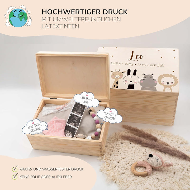 KIDSMOOD - Erinnerungsbox Baby, personalisierte Holzkiste mit Deckel, Ideal zur Aufbewahrung von Eri