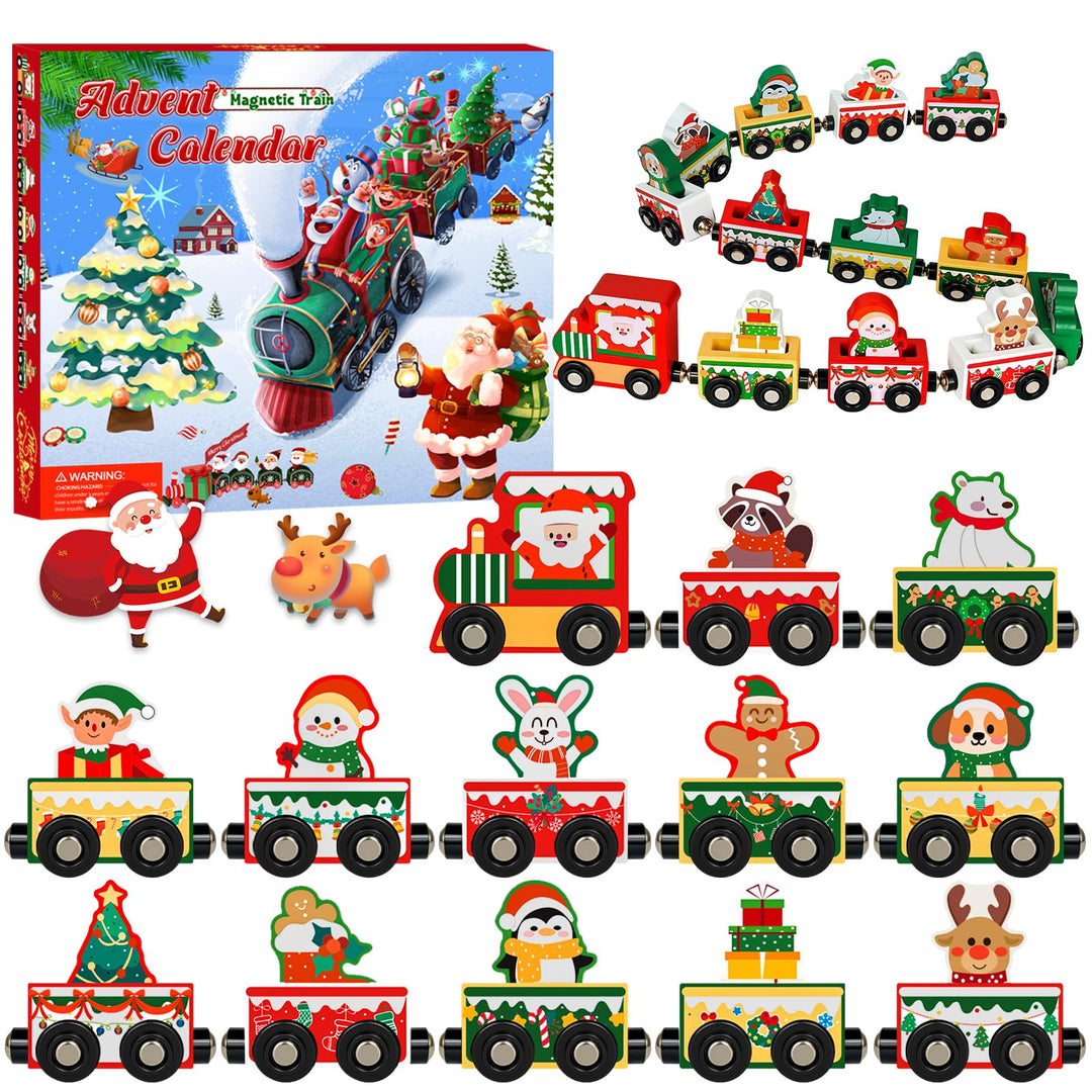 Adventskalender 2025 Holz Eisenbahn Kinder, 24 Tage Weihnachten Adventskalender Zug,Kinderspielzeug