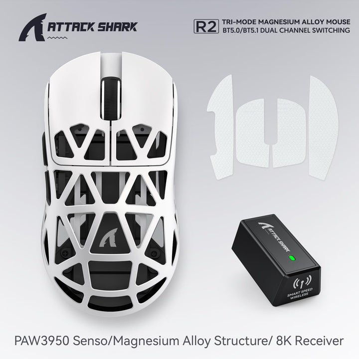 ATTACK SHARK R2 kabellose Gaming-Maus aus Magnesium, PixArt PAW3950 Sensor, 48 g superleicht, BT/2,4