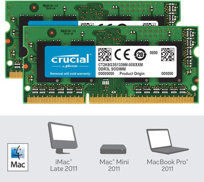 Crucial CT2K8G3S1339M 16GB (8GBx2) Speicher Kit für Mac (DDR3/DDR3L, 1333 MT/s, PC3-10600, SODIMM, 2