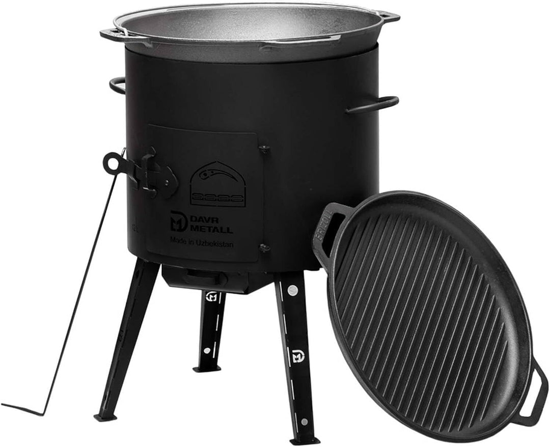 Ø40 Uchag 2mm stahl Utschak Utschag Campingofen 12L Gusseisen Kazan mit Gusseisen Deckel-Grillpfanne