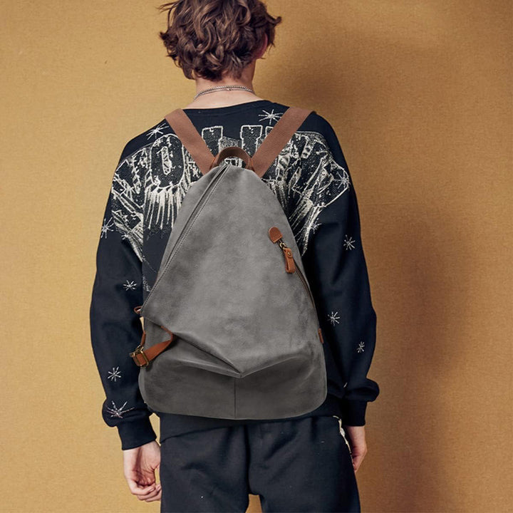 Retro Segeltuch Rucksack PU Vintage Rucksäcke PU Leder Daypack Reisetasche Schulterrucksack für Herr
