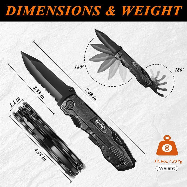 RoverTac Multitool Taschenmesser Männer Geschenk: Folding Knife Survival Camping Messer, Zange, Dose