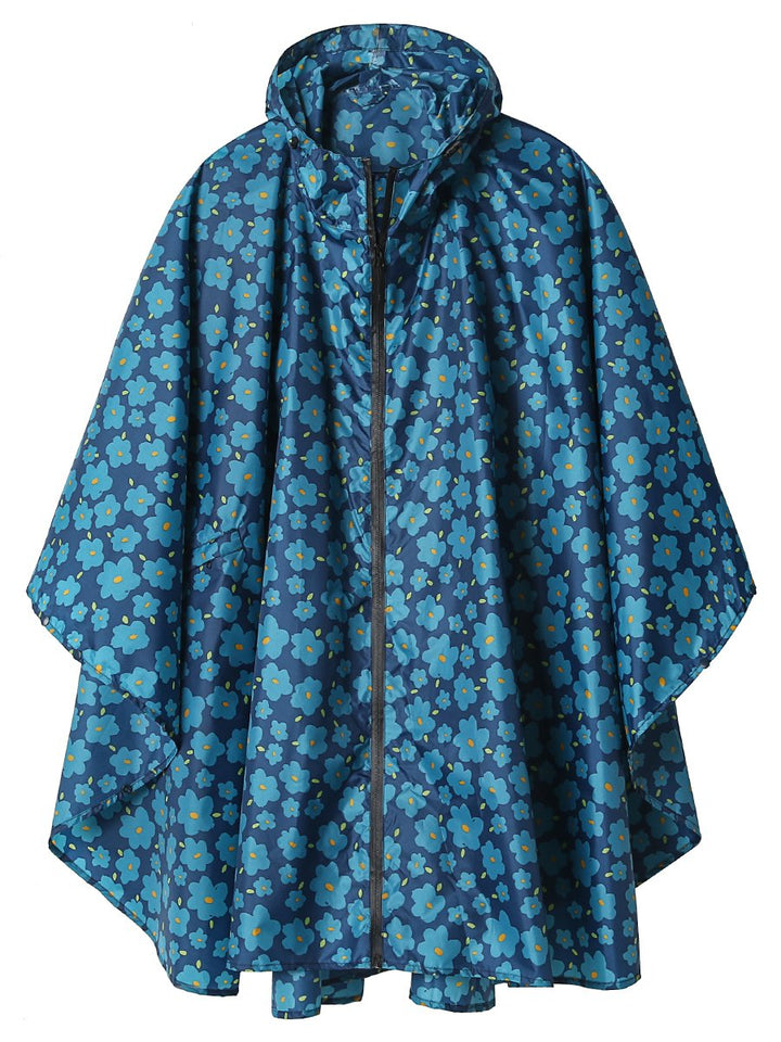 Regen Poncho Jacke Mantel für Erwachsene mit Kapuze wasserdicht mit Reissverschluss im Freien Blumen