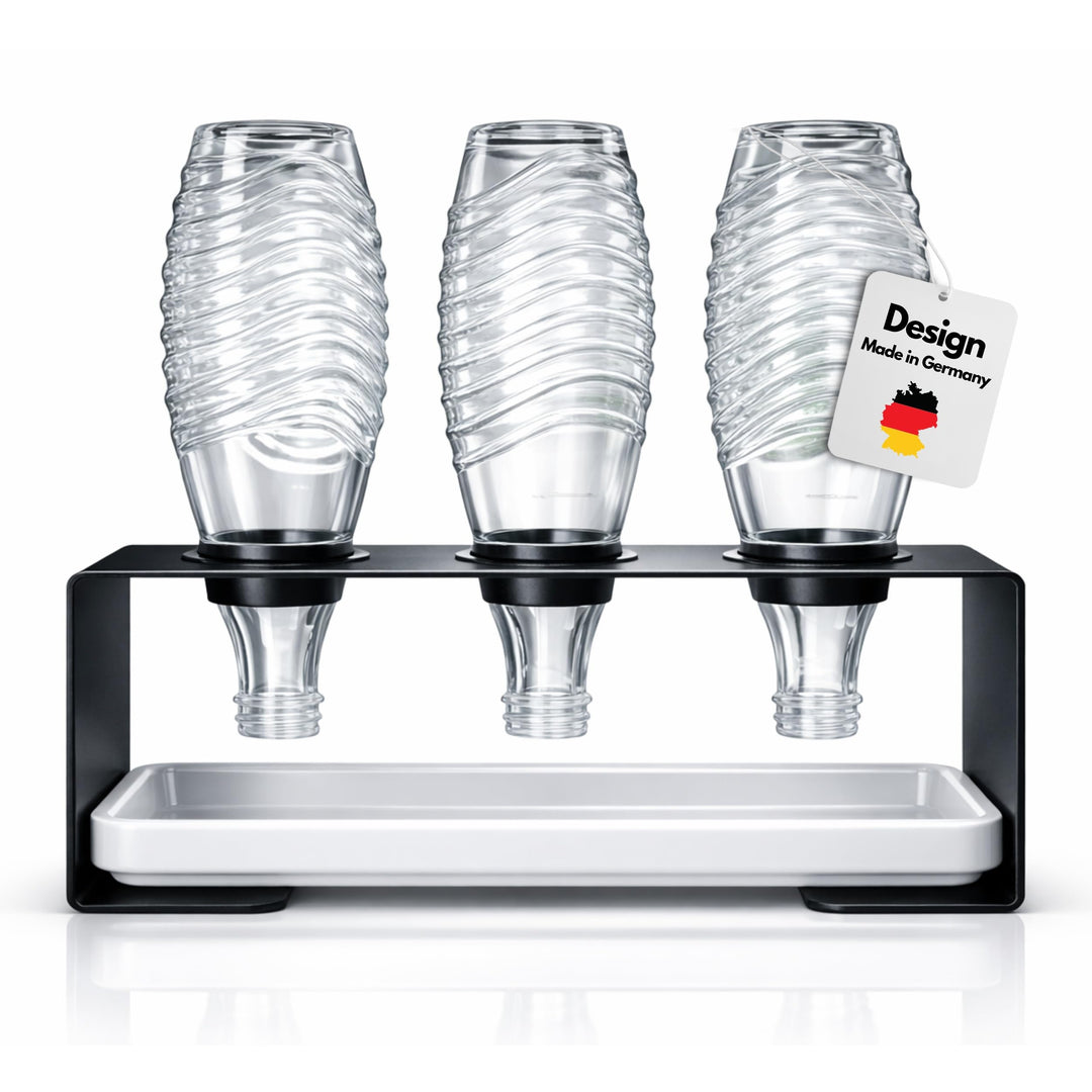 Panteer ® Flaschenhalter für SodaStream Flaschen - Abtropfhalter aus Edelstahl mit Keramikschale ink