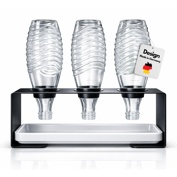 Panteer ® Flaschenhalter für SodaStream Flaschen - Abtropfhalter aus Edelstahl mit Keramikschale ink