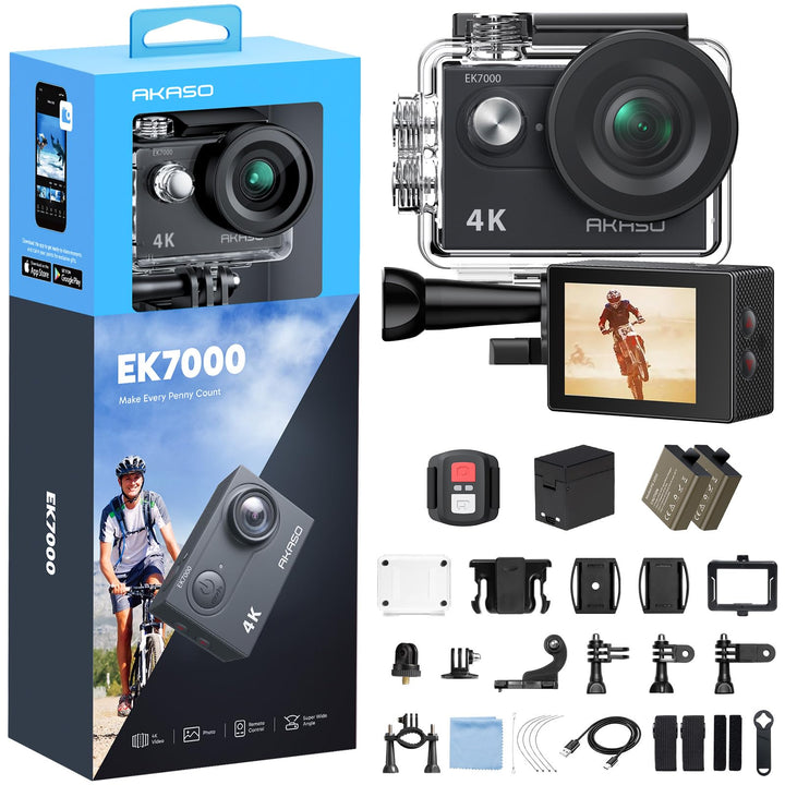 AKASO Action Cam,4K30FPS 20MP WiFi Unterwasserkamera 170°Ultra Weitwinkel Full HD Action Kamera mit