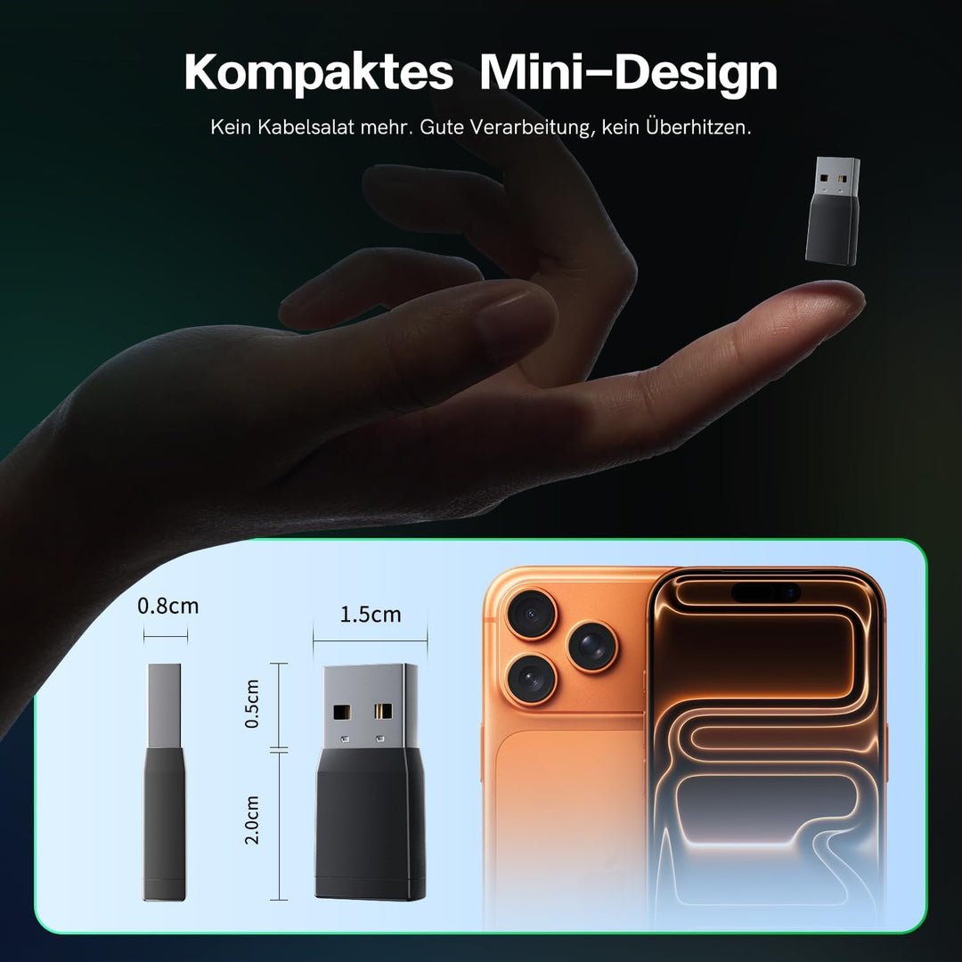 Wireless CarPlay Adapter, 2 in 1 CarPlay & Android Auto Wireless Adapter, Upgrade von Wired auf Wire