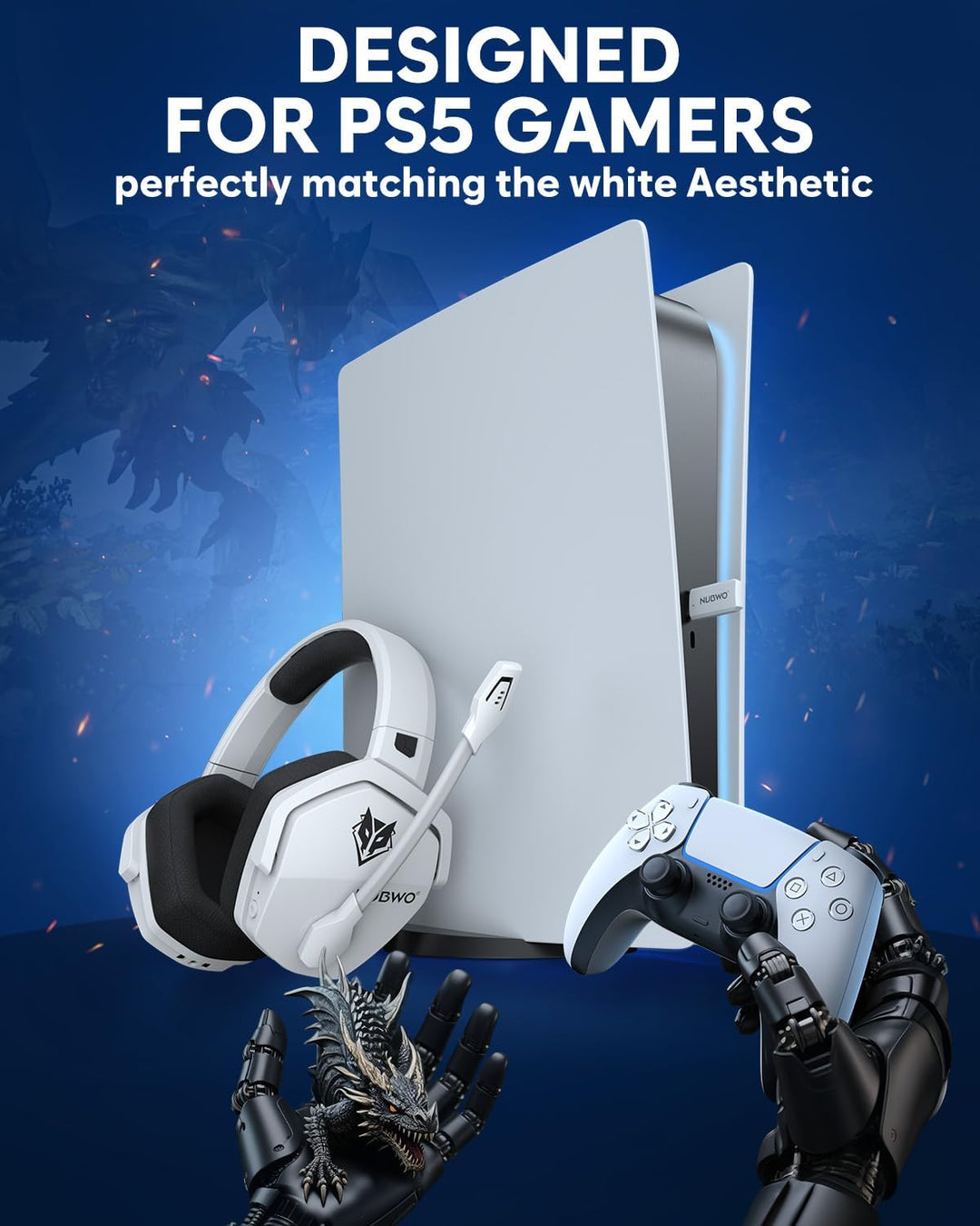 NUBWO G06 Wireless Gaming Headset für PS5, PS4, PC, Rauschunterdrückung über Ohr-Gaming-Kopfhörer mi