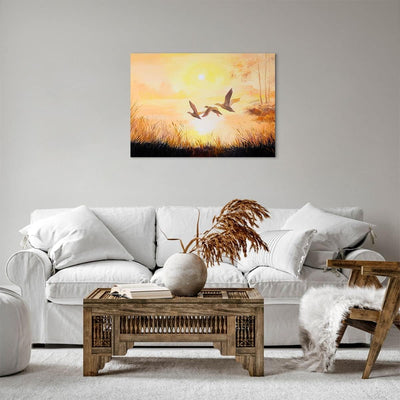 Bilder auf Leinwand Vogel Natur Wasser Leinwandbild mit Rahmen 70x50cm Wandbilder Dekoration Wohnzim