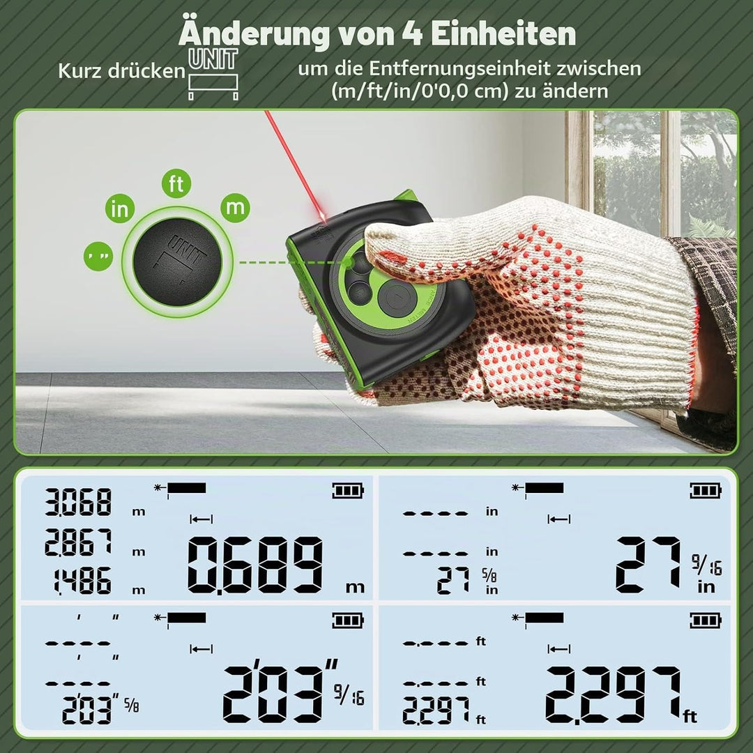 Huepar Massband Laser Entfernungsmesser 2 in 1, 60m Massband Laser Messgerät &amp; 5m Massband Massband