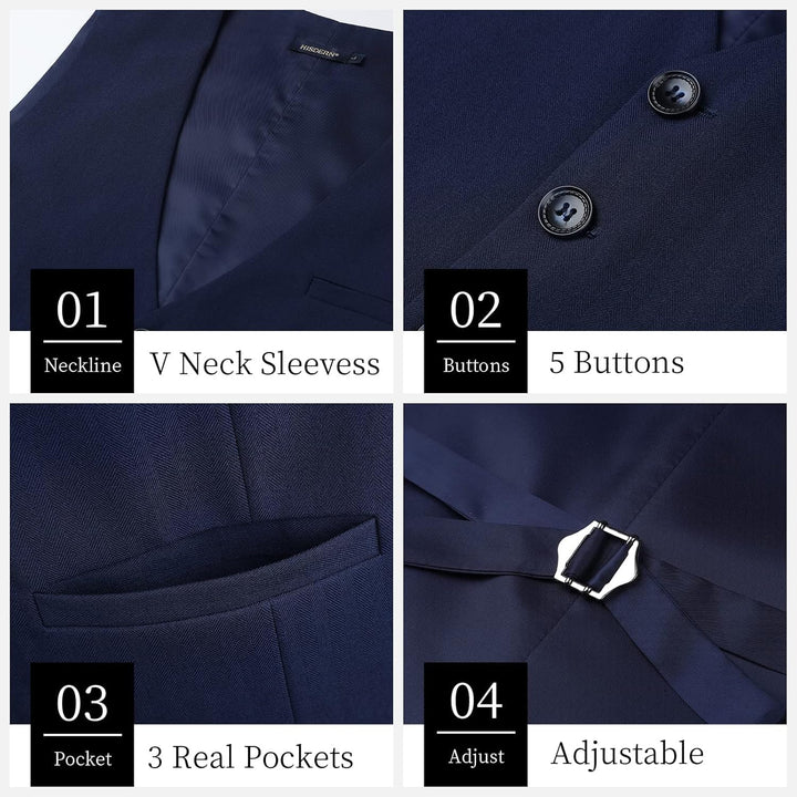 HISDERN Herren Anzugweste Formale Hochzeit Klassische Retro Baumwolle V-Ausschnitt Einfarbige Elegan