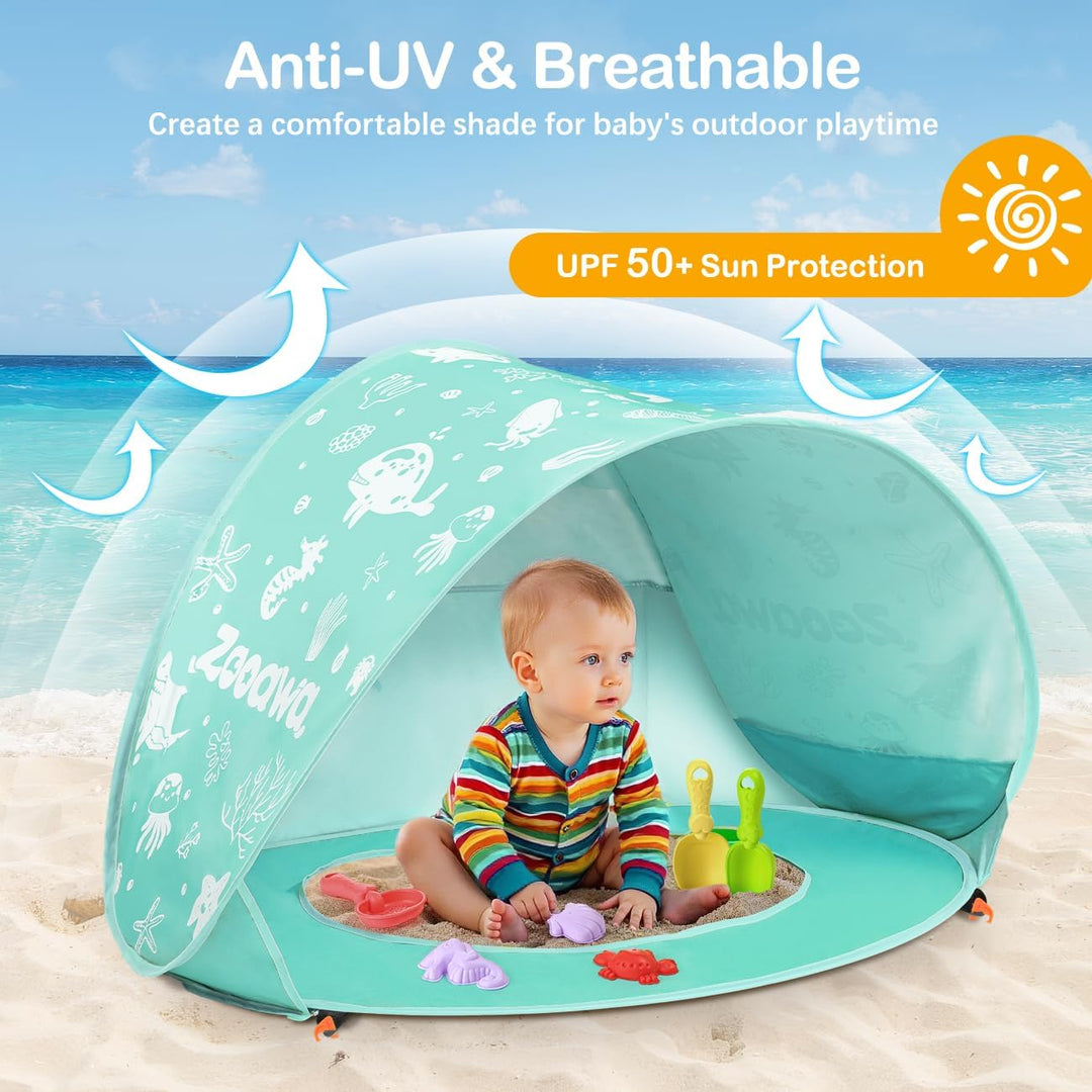 Strandmuschel Pop Up Baby Strandzelt Strandmuscheln,Tragbar Baby Strand Zelt mit Mini Pool UV-Schutz