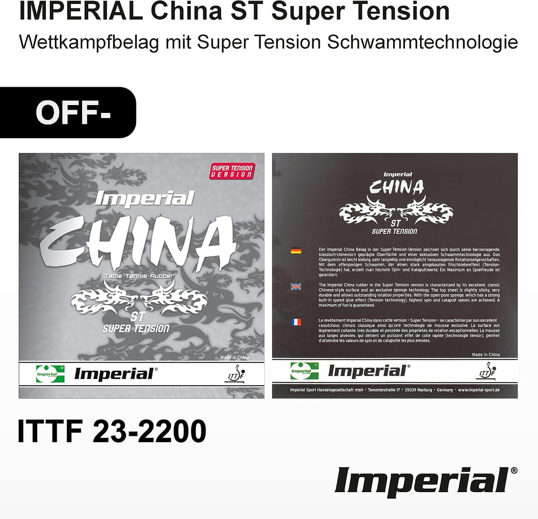 Imperial China ST Super Tension | Offensiv Tischtennisbelag | Noppen innen | Wettkampf &amp; Training |