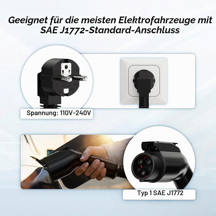 AFYEEV 3.6kw Ladekabel Typ 1, 6M Typ 1 Ladekabel, Ladekabel Elektroauto Typ 1 mit Schuko Stecker Ein