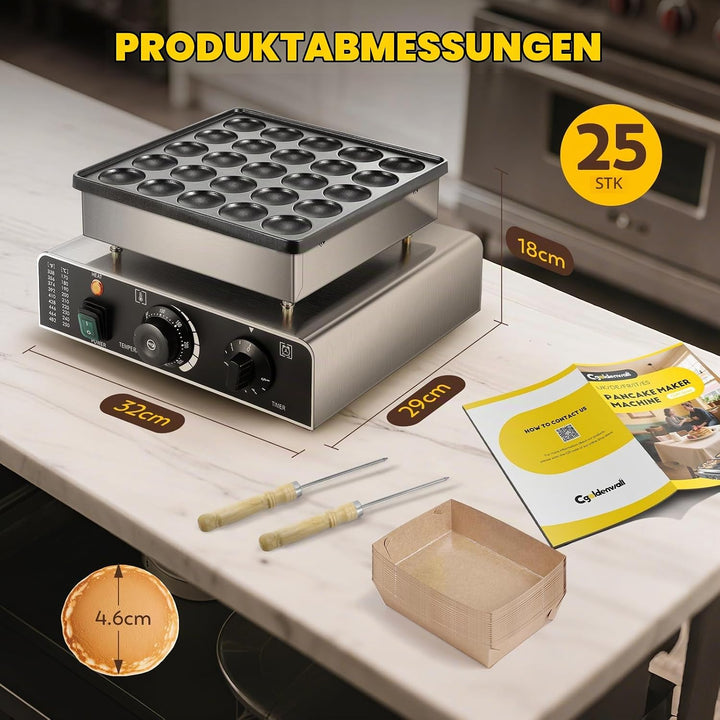 CGOLDENWALL 25 Loch Pfannkuchenmaschine Kommerzielle, Elektrischer Mini-Pfannkuchenbäcker mit Antiha