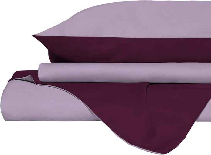 Italian Bed Linen Bettwäsche-Set, Leinen Baumwolle, Flieder/Pflaume, 160 x 190 cm, Flieder/Pflaume