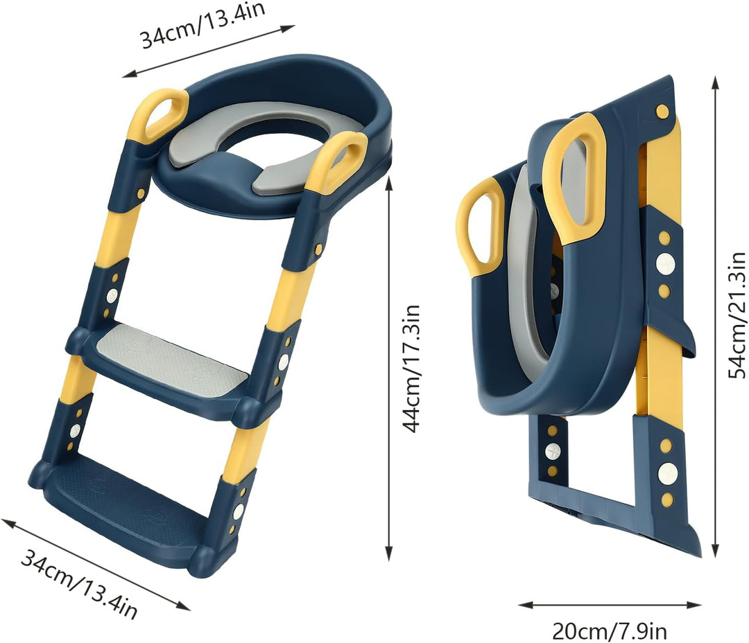 Kinder Toilettensitz mit Treppe abnehmbares PU-Kissen, höhenverstellbar 2–7 Jahre, klappbarer WC Sit