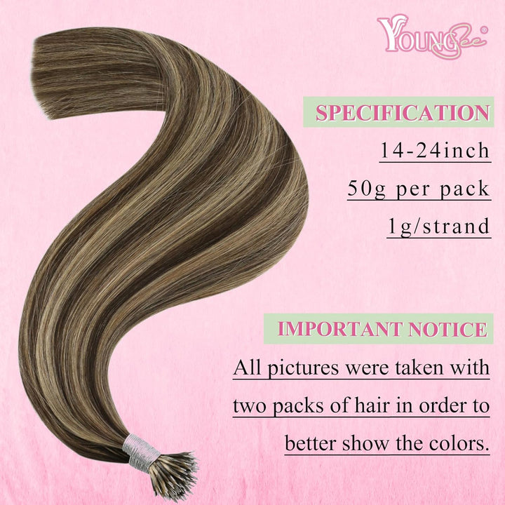 YoungSee Nano Extensions Echthaar Braun Blond Nanoring Extensions Echthaar Highlight 35cm Nano Ring