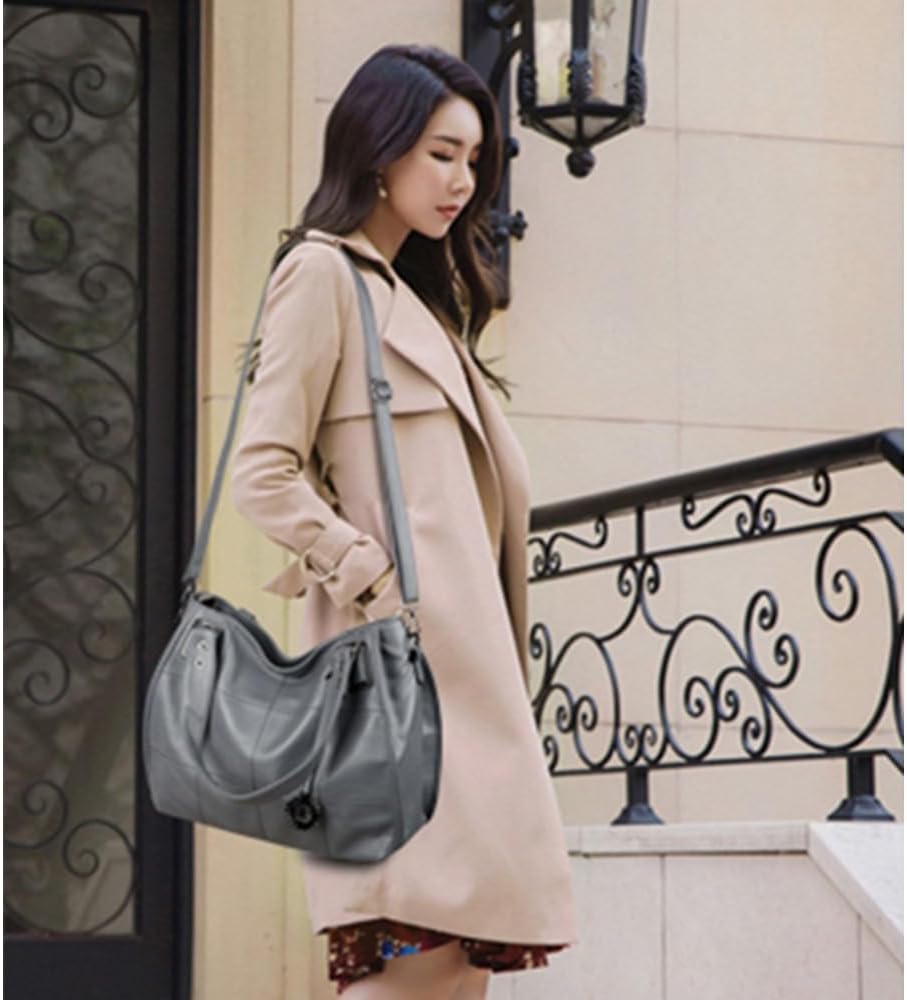 Sacmill Grosse Damenhandtasche PU Leder Schultertasche Taschen Tote Henkeltasche für Frauen Grau, Gr
