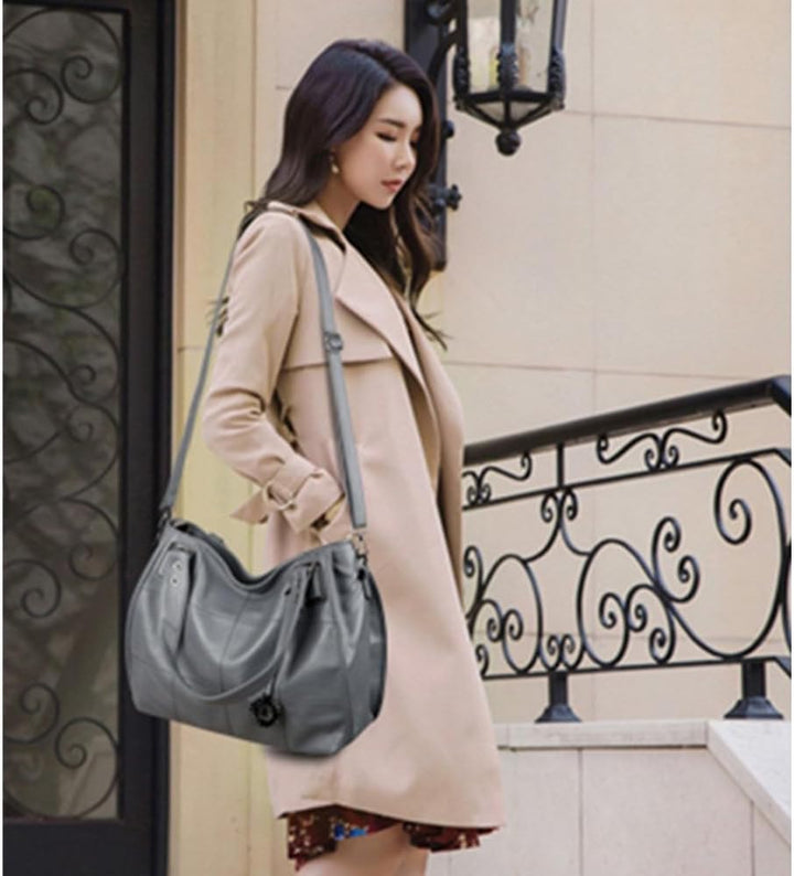 Sacmill Grosse Damenhandtasche PU Leder Schultertasche Taschen Tote Henkeltasche für Frauen Grau, Gr