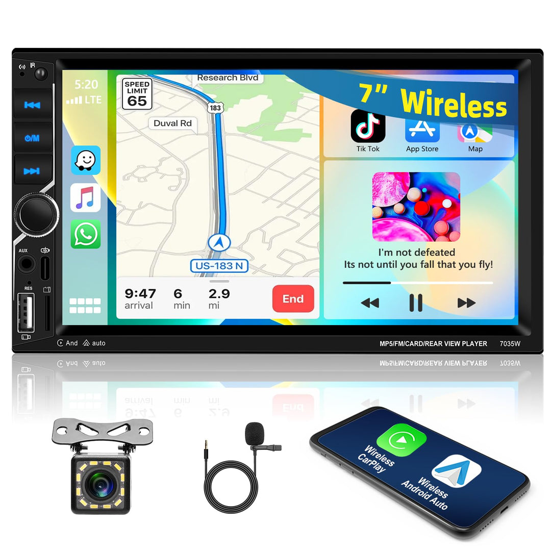 2 Din Carplay Car Stereo Bluetooth 5.1, 7 Zoll HD Touchscreen Autoradio Android Auto, Unterstützung
