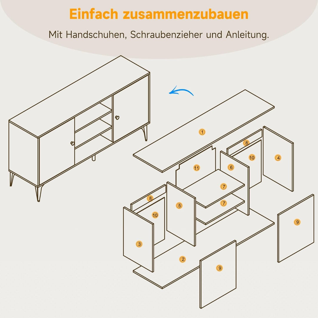 SONNI TV-Schrank, Fernsehtisch, Fernsehregal, Lowboard für Fernseher 60 Zoll mit 2 Schränken, 3 offe