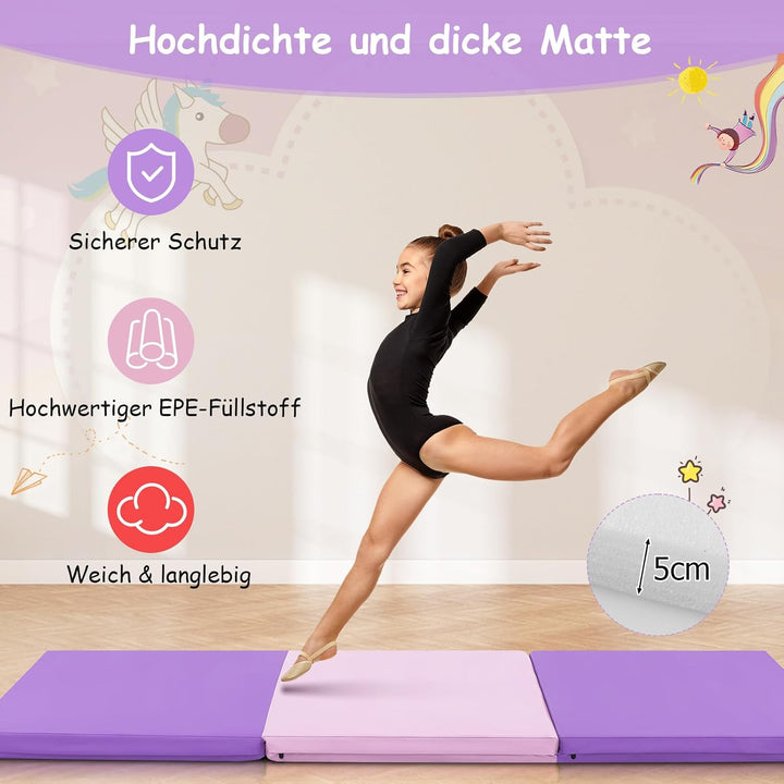COSTWAY 180 x 60 x 5 cm Weichbodenmatte klappbar, Gymnastikmatte tragbar, Yogamatte wasserabweisend,