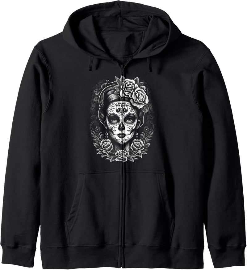 Gothic Style Beauty Catrina Sugar Skull Skelett Dame Kapuzenjacke