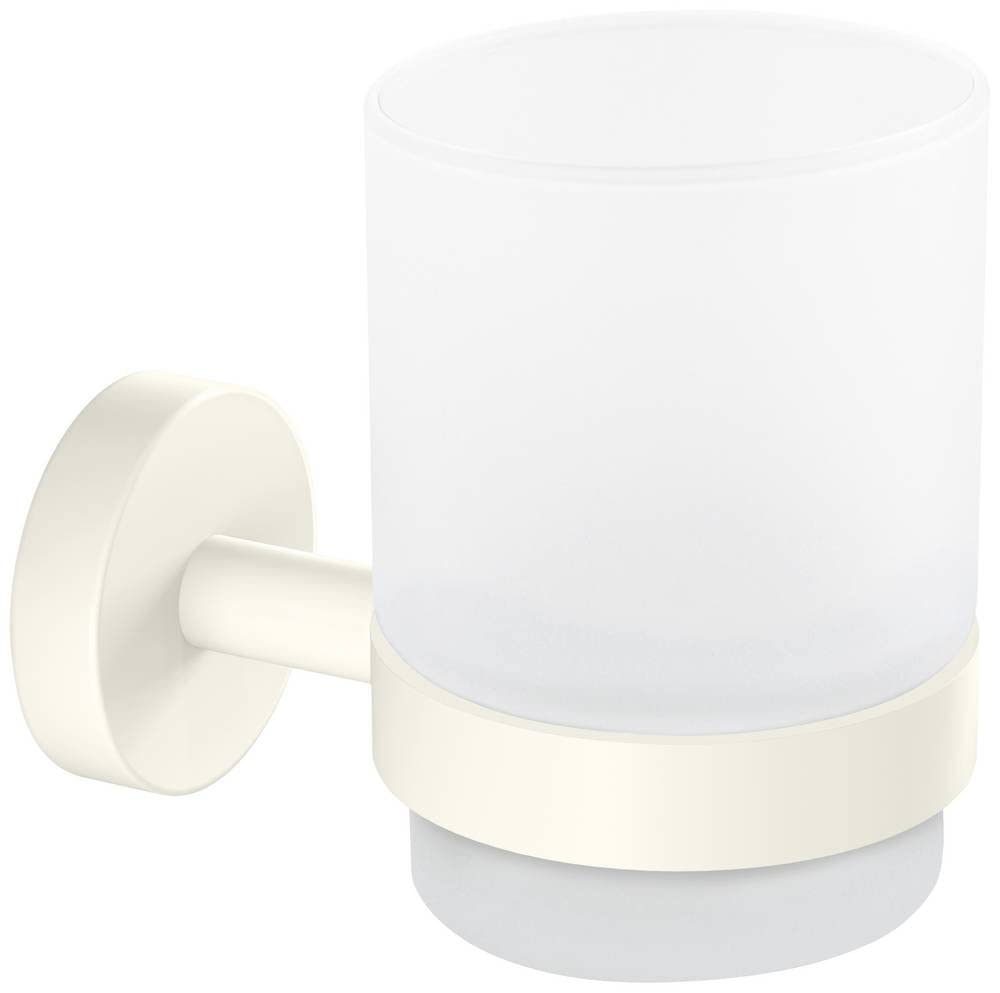 tesa MOON WHITE Zahnputzbecher aus satiniertem Glas mit Halter, matt weiss - für Bäder im Industrial