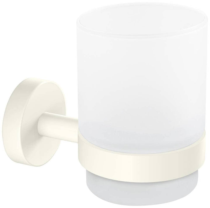 tesa MOON WHITE Zahnputzbecher aus satiniertem Glas mit Halter, matt weiss - für Bäder im Industrial