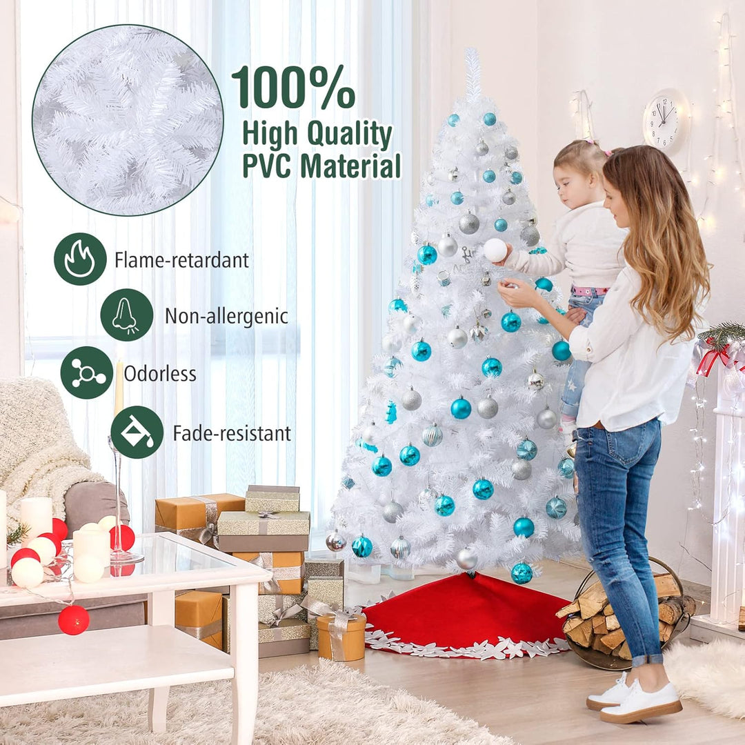 DREAMADE 150/180/210/240cm Weihnachtsbaum Weiss, Künstlicher Tannenbaum mit Metallständer, Christbau