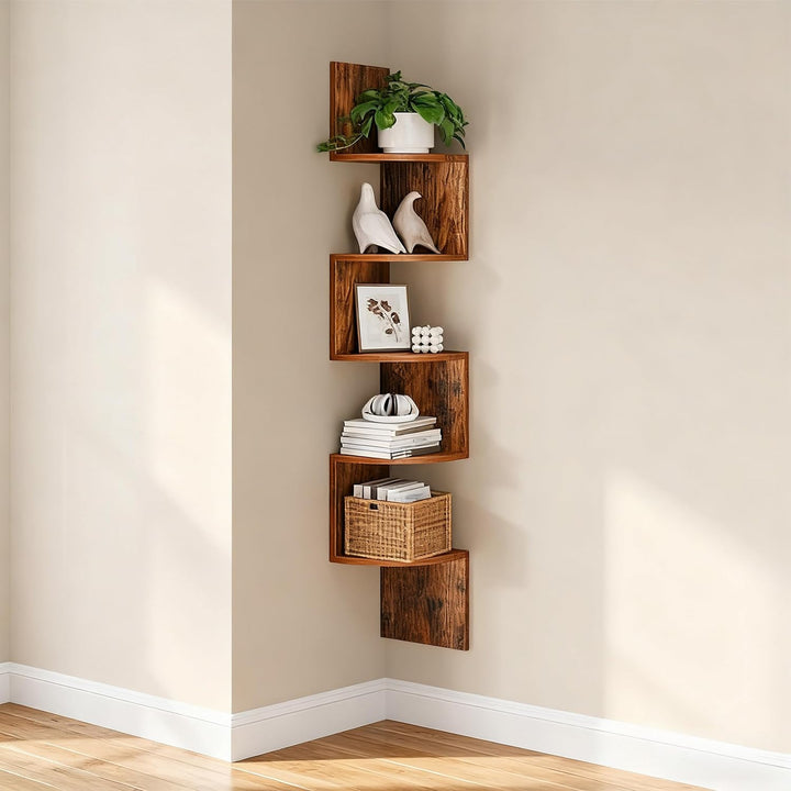 Relaxdays Eckregal, HxBxT: 125 x 20 x 20 cm, 5 Etagen, MDF, Zickzack-Design, Wandregal Ecke, Bücherr