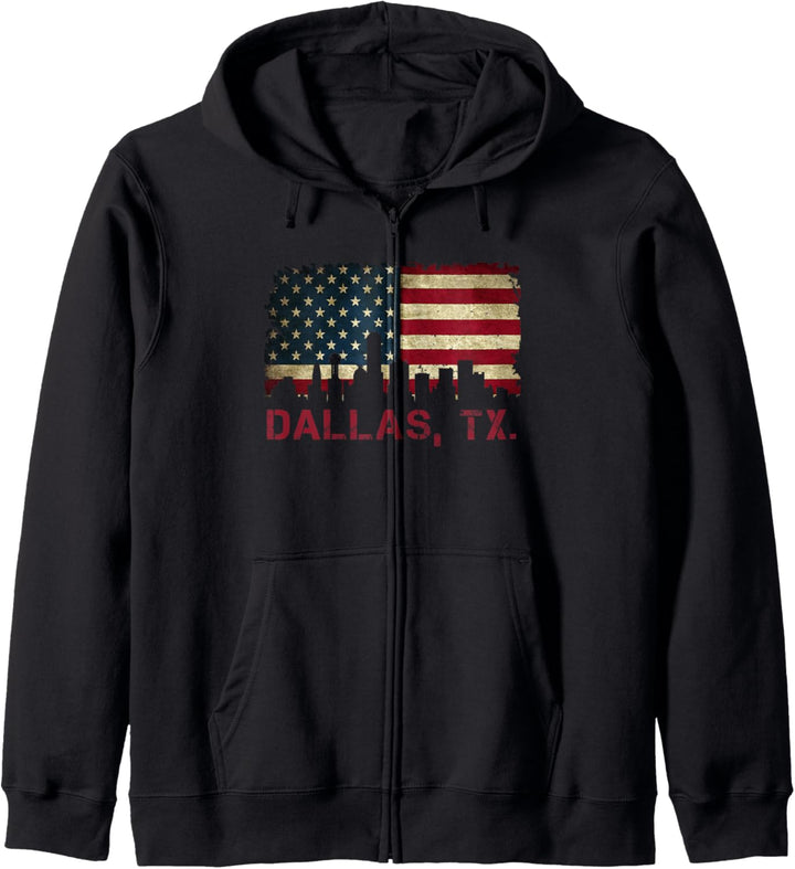 Dallas Skyline Art USA Flag Fort Worth Texas Souvenir Gift Kapuzenjacke