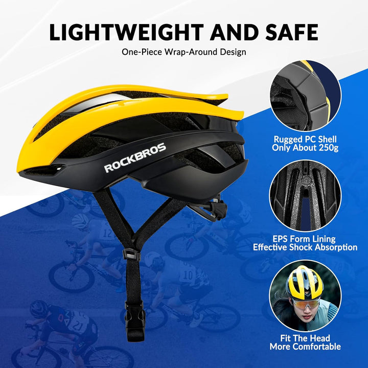 ROCKBROS Fahrradhelm Rennradhelm Leichter Radhelm M/L 55-61 cm Verstellbarer Allround-Helm Belüftung