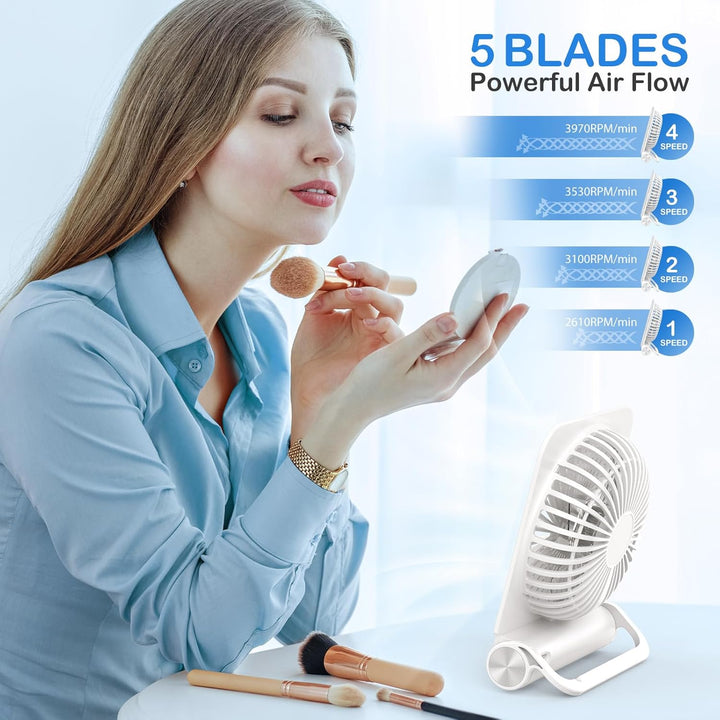 EasyAcc Tischventilator Sehr Leise, Tischventilator Batterie Tragbarer USB Ventilator 4000 Akku 4 Ge